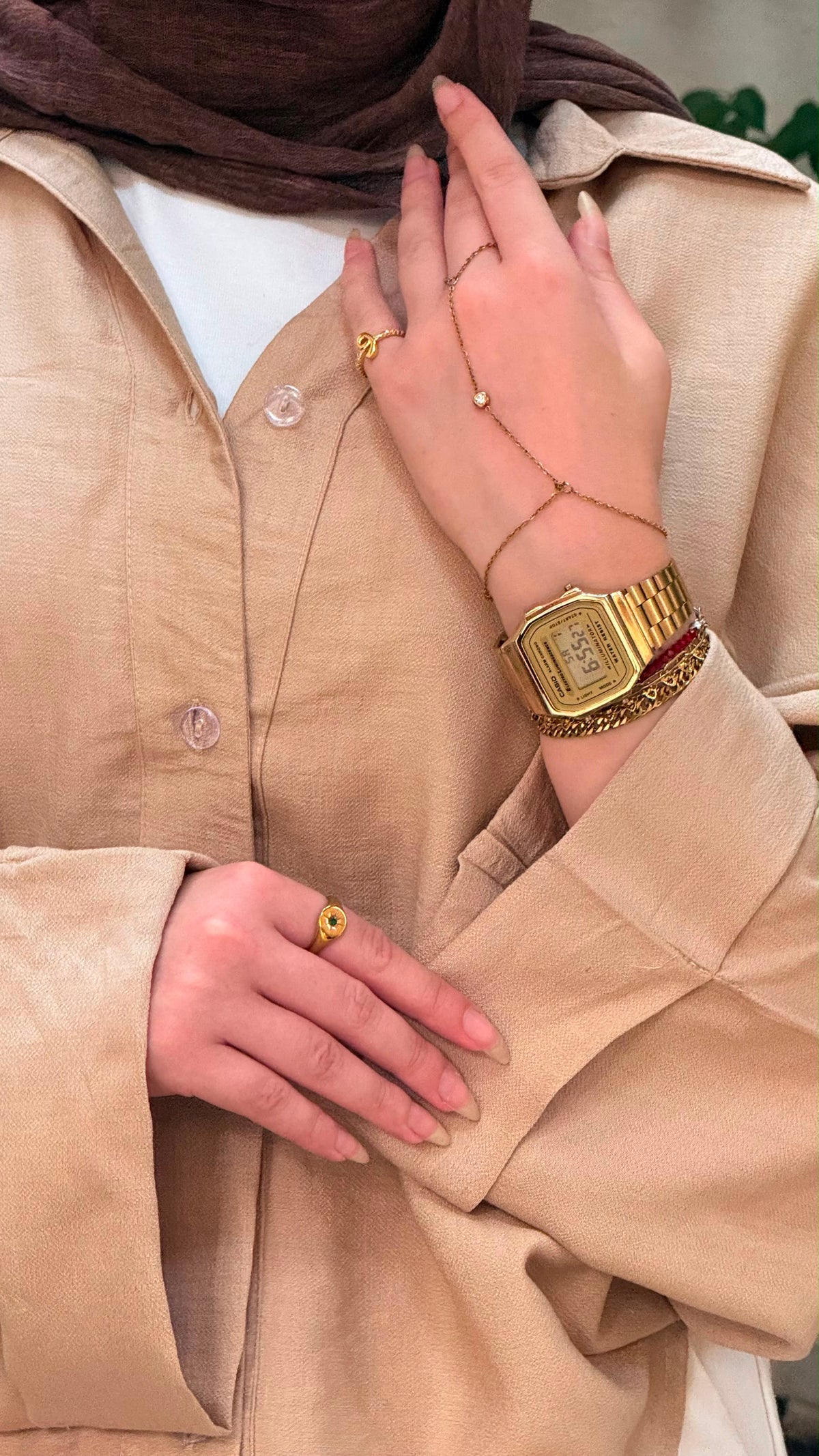 Oversized V-Neck Linen Shirt - Beige
