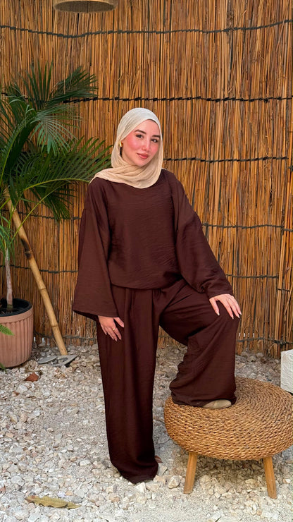بدلة كتان فضفاضة - بني