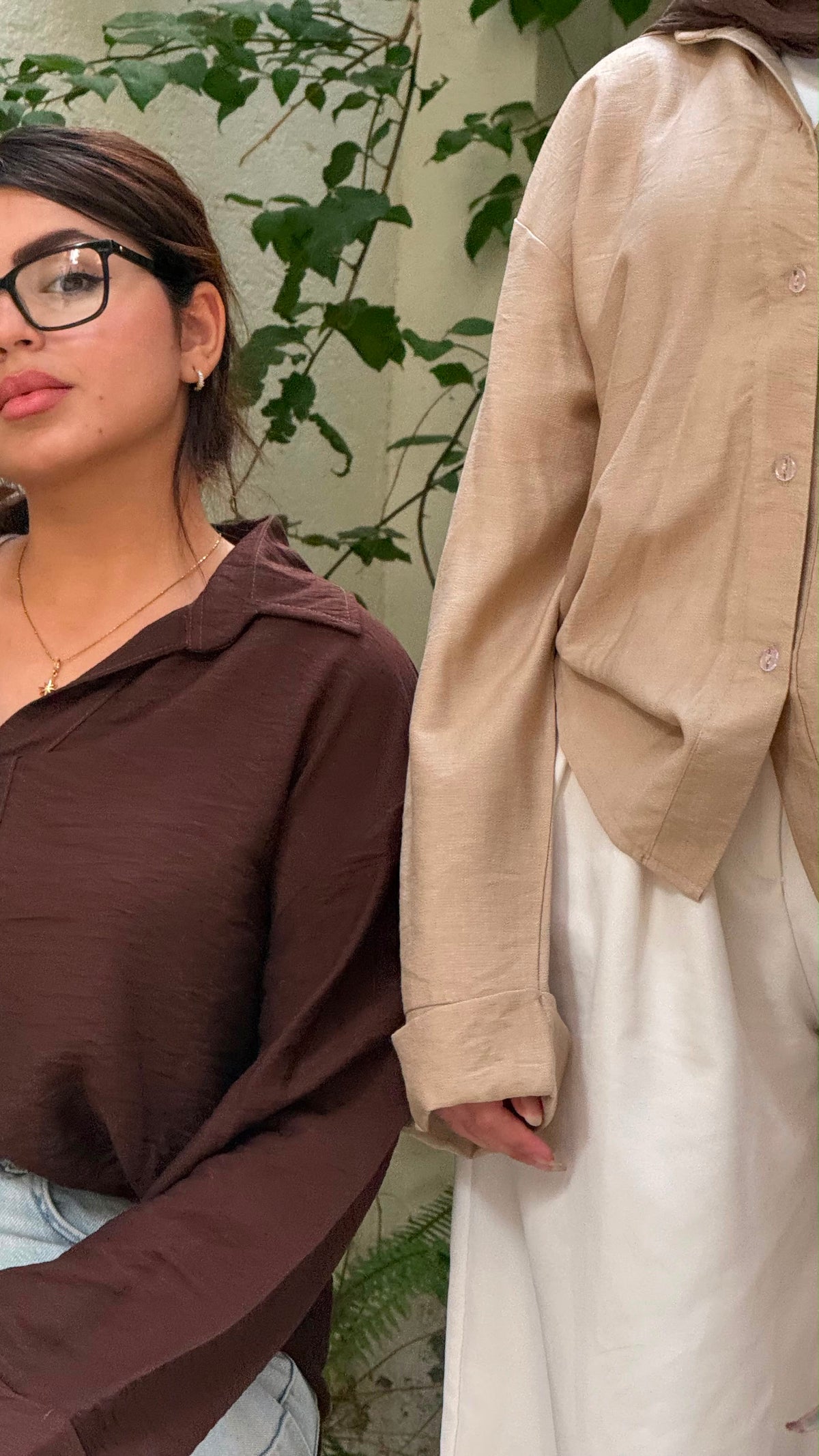 Oversized V-Neck Linen Shirt - Beige
