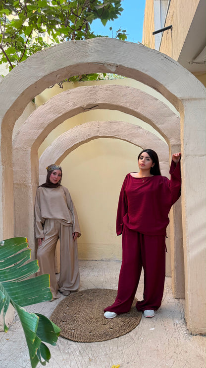 بدلة كتان كبيرة الحجم - بيج